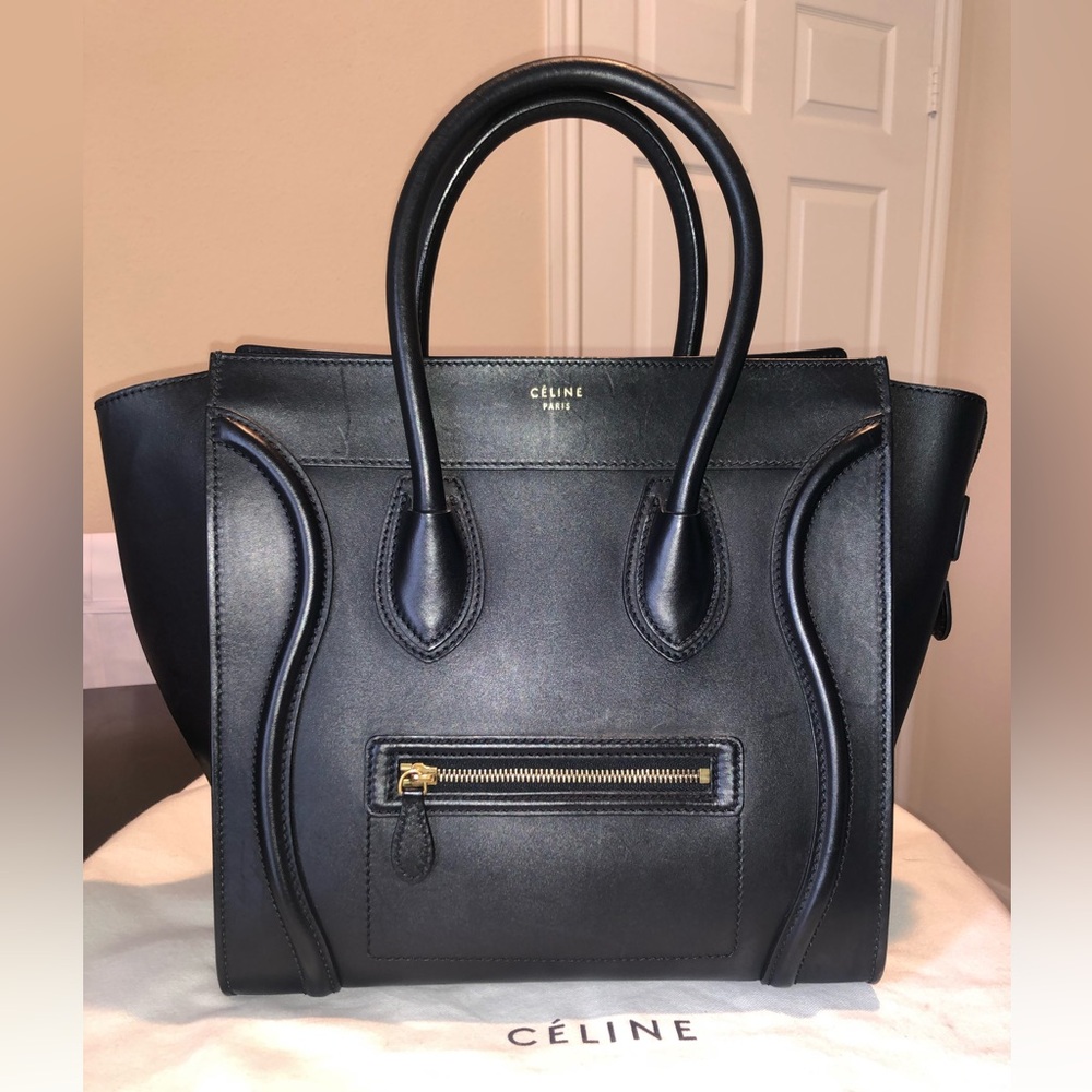 Auth Celine Mini Luggage Black Calfskin